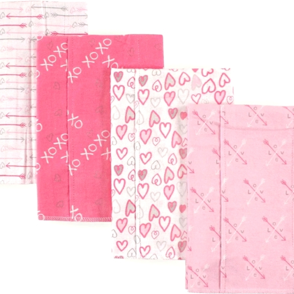 Luvable Friends Flannel Burp Cloth, 4-Pack, Pink and white Love pack NWT